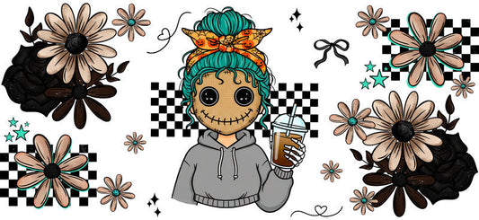 boho autumn mama UV DTF cup wrap for 16oz glass can halloween decal KA-10525