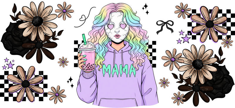 pastel fantasy mama UV DTF cup wrap for 16oz glass can spooky decal KA-10531