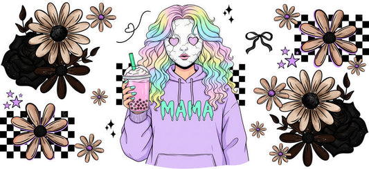 pastel fantasy mama UV DTF cup wrap for 16oz glass can spooky decal KA-10531