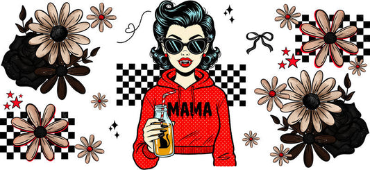retro horror mama UV DTF cup wrap for 16oz glass can halloween decal KA-10534