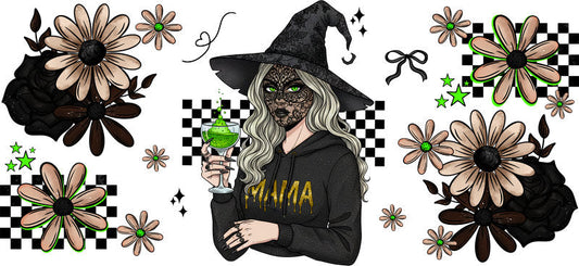 mystic witch mama UV DTF cup wrap for 16oz glass can spooky decal KA-10535