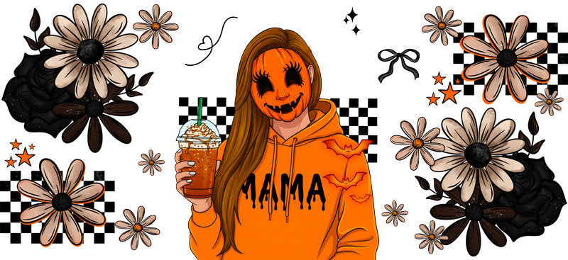 orange pumpkin witch UV DTF cup wrap for 16oz glass can halloween decal KA-10536