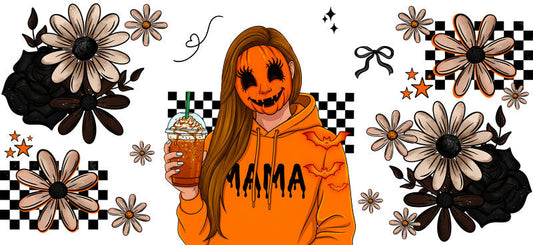 orange pumpkin witch UV DTF cup wrap for 16oz glass can halloween decal KA-10536