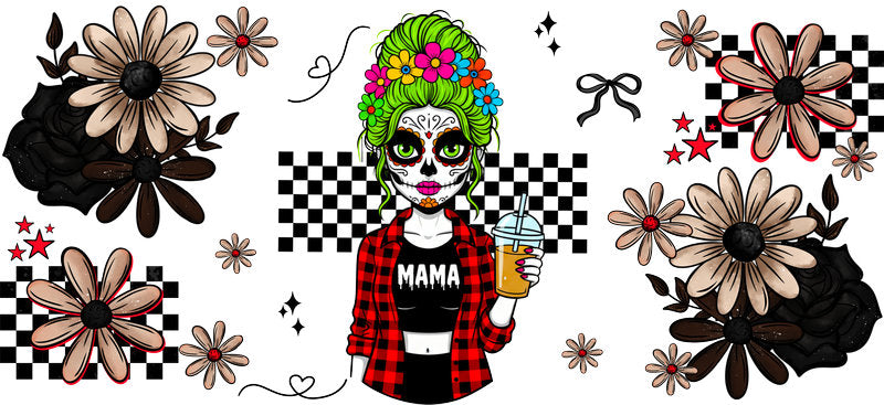 retro monster mama UV DTF cup wrap for 16oz glass can spooky cup decal KA-10537