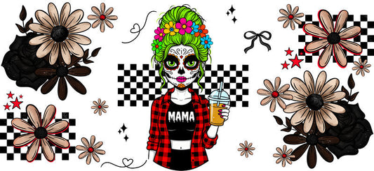 retro monster mama UV DTF cup wrap for 16oz glass can spooky cup decal KA-10537