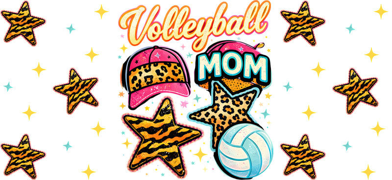 volleyball mom stars UV DTF cup wrap for 16oz glass can volleyball cup decal KA-10607