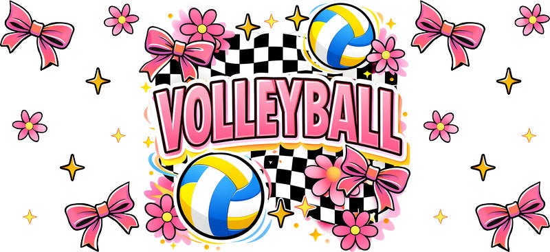 volleyball bow UV DTF cup wrap for 16oz glass can sports cup decal KA-10608