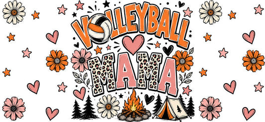 volleyball mama floral UV DTF cup wrap for 16oz glass can volleyball tumbler decal KA-10609