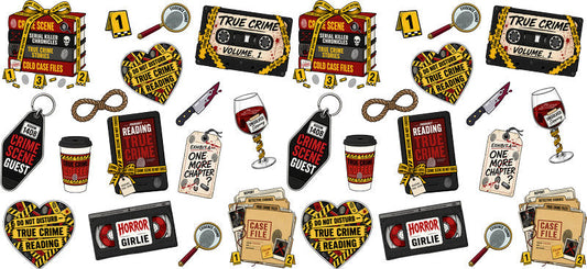 true crime essentials UV DTF cup wrap for 16oz glass can detective cup decal KA-10644