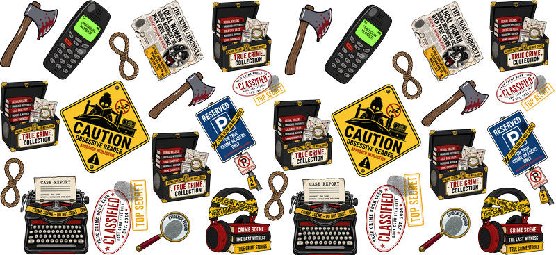 crime scene collage UV DTF cup wrap for 16oz glass can mystery tumbler decal KA-10651