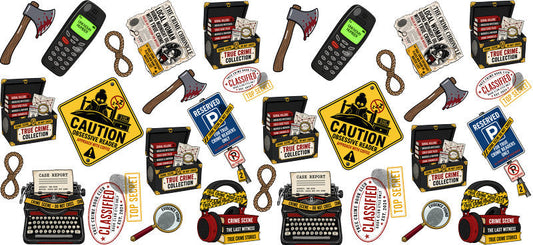 crime scene collage UV DTF cup wrap for 16oz glass can mystery tumbler decal KA-10651