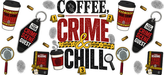 coffee crime reader UV DTF cup wrap for 16oz glass can mystery cup decal KA-10655