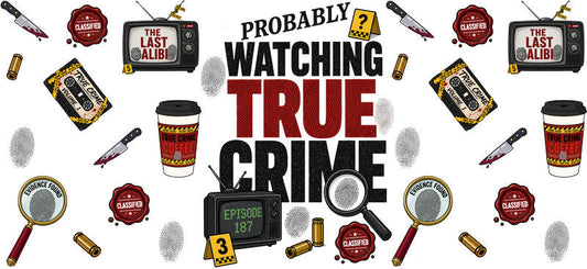 watching true crime UV DTF cup wrap for 16oz glass can detective cup decal KA-10657