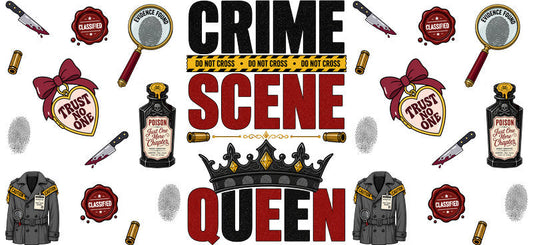 crime scene queen UV DTF cup wrap for 16oz glass can true crime cup decal KA-10659