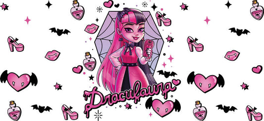 Pink Gothic Girl UV DTF Cup Wrap for 16oz Glass Can KA-11049