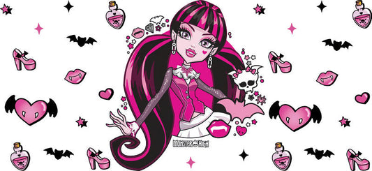Cute Vampire Girl UV DTF Cup Wrap for 16oz Glass Can KA-11050