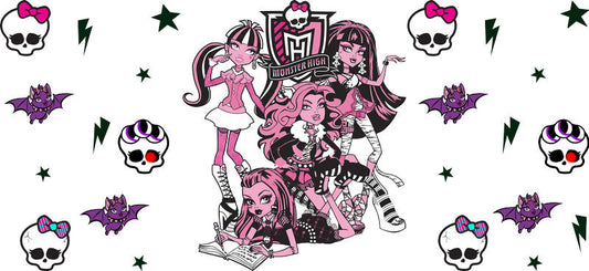 Pink Skeleton Fashion UV DTF Cup Wrap for 16oz Glass Can KA-11060