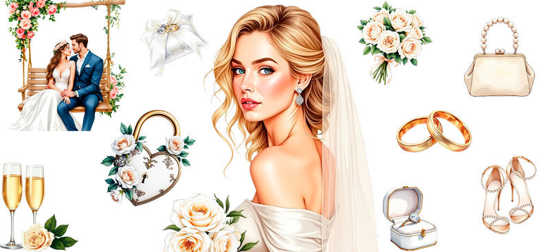 bridal beauty UV DTF cup wrap for 16oz glass can romantic wedding cup decal KA-11082