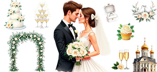 wedding couple UV DTF cup wrap for 16oz glass can bride and groom cup decal KA-11086