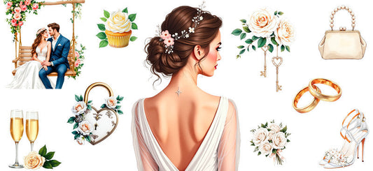 bridal back view UV DTF cup wrap for 16oz glass can elegant bride illustration cup decal KA-11093