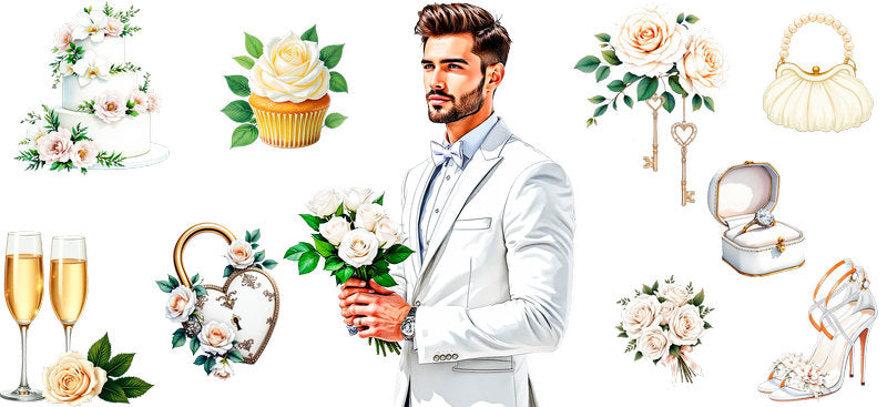 elegant groom UV DTF cup wrap for 16oz glass can wedding groom cup decal KA-11097
