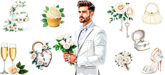 elegant groom UV DTF cup wrap for 16oz glass can wedding groom cup decal KA-11097