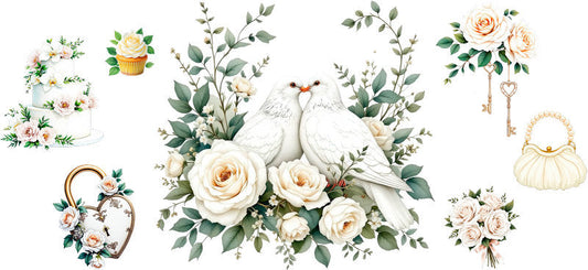 white roses UV DTF cup wrap for 16oz glass can wedding rose bouquet cup decal KA-11099