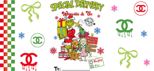 Christmas Designer UV DTF Cup Wrap for 16oz Glass Can KA-11394