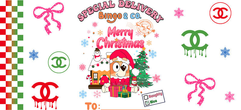Christmas Designer UV DTF Cup Wrap for 16oz Glass Can KA-11422
