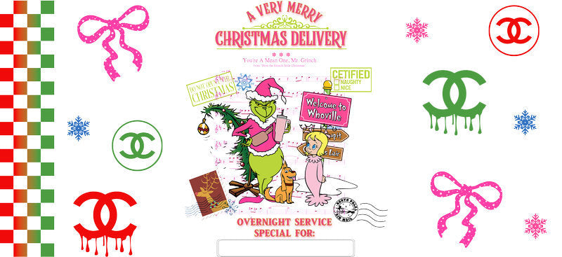 Christmas Designer UV DTF Cup Wrap for 16oz Glass Can KA-11452