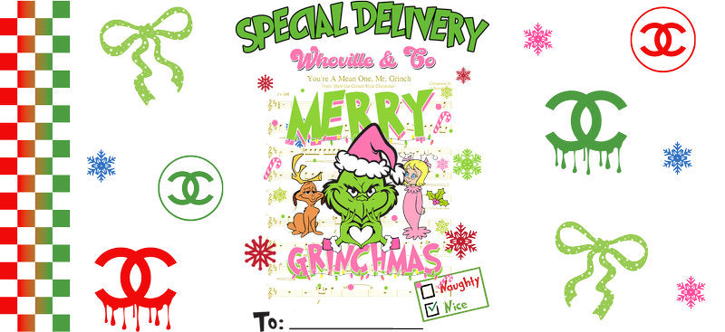 Christmas Designer UV DTF Cup Wrap for 16oz Glass Can KA-11457
