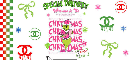 Christmas Designer UV DTF Cup Wrap for 16oz Glass Can KA-11459