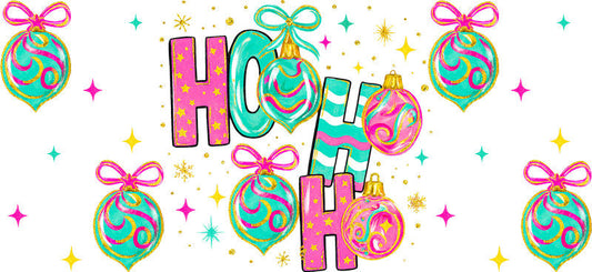 Holly jolly Christmas UV DTF cup wrap with festive holiday design for 16oz glass can KA-11595
