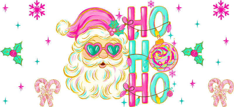 Santa holiday Christmas UV DTF cup wrap with festive seasonal design for 16oz glass can KA-11597