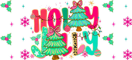 Christmas gift holiday UV DTF cup wrap with cute present design for 16oz glass can KA-11598