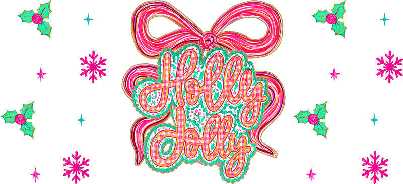 Merry Christmas UV DTF cup wrap with festive holiday lettering for 16oz glass can KA-11599