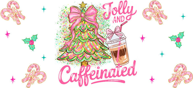 Christmas caffeine UV DTF cup wrap with festive coffee lover design for 16oz glass can KA-11602