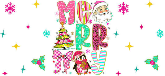 Christmas bow UV DTF cup wrap with elegant holiday ribbon design for 16oz glass can KA-11605