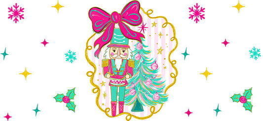 Christmas nutcracker UV DTF cup wrap with festive winter design for 16oz glass can KA-11606