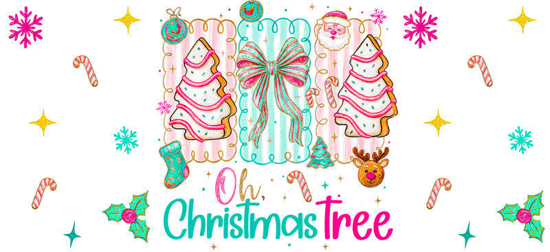 Christmas tree pattern UV DTF cup wrap with holiday artwork for 16oz glass can KA-11607