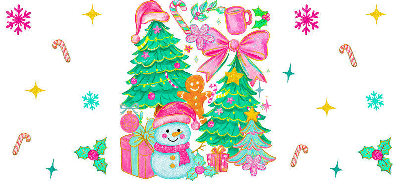 Christmas ornament UV DTF cup wrap with winter decoration design for 16oz glass can KA-11608