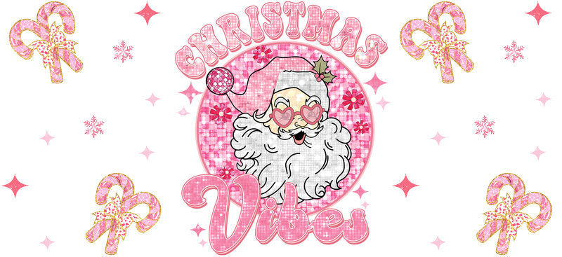 Santa holiday UV DTF cup wrap with Christmas seasonal artwork for 16oz glass can KA-11609