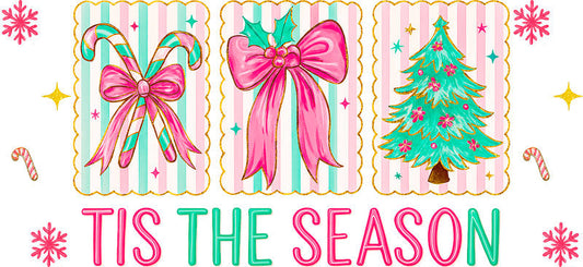 Tis the season Christmas UV DTF cup wrap with holiday message design for 16oz glass can KA-11610