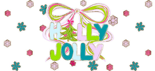 Jolly Christmas UV DTF cup wrap with holiday celebration design for 16oz glass can KA-11614