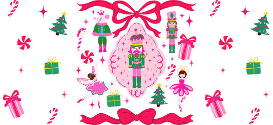 Christmas candy UV DTF cup wrap with sweet holiday pattern for 16oz glass can KA-11617