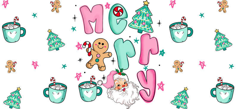 Cute Christmas UV DTF cup wrap with festive holiday characters for 16oz glass can KA-11621