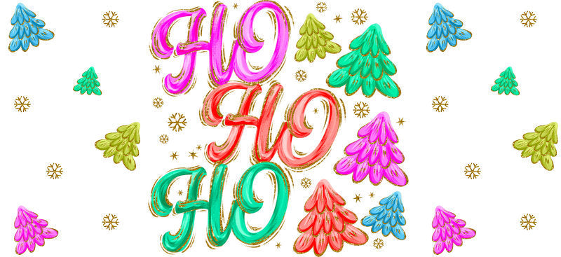 Ho Ho Ho holiday UV DTF cup wrap with Christmas artwork for 16oz glass can KA-11622