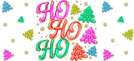 Ho Ho Ho holiday UV DTF cup wrap with Christmas artwork for 16oz glass can KA-11622