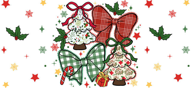 Christmas bear UV DTF cup wrap with cute holiday artwork for 16oz glass can KA-11624
