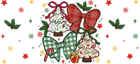 Christmas bear UV DTF cup wrap with cute holiday artwork for 16oz glass can KA-11624
